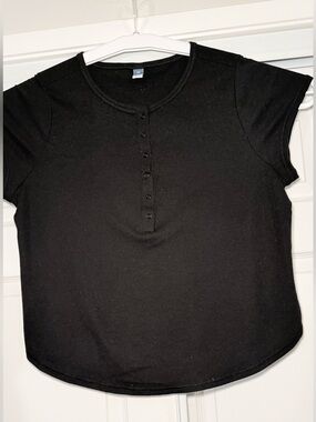 Plus Size Old Navy Black Short Sleeve Henley Top - Women's